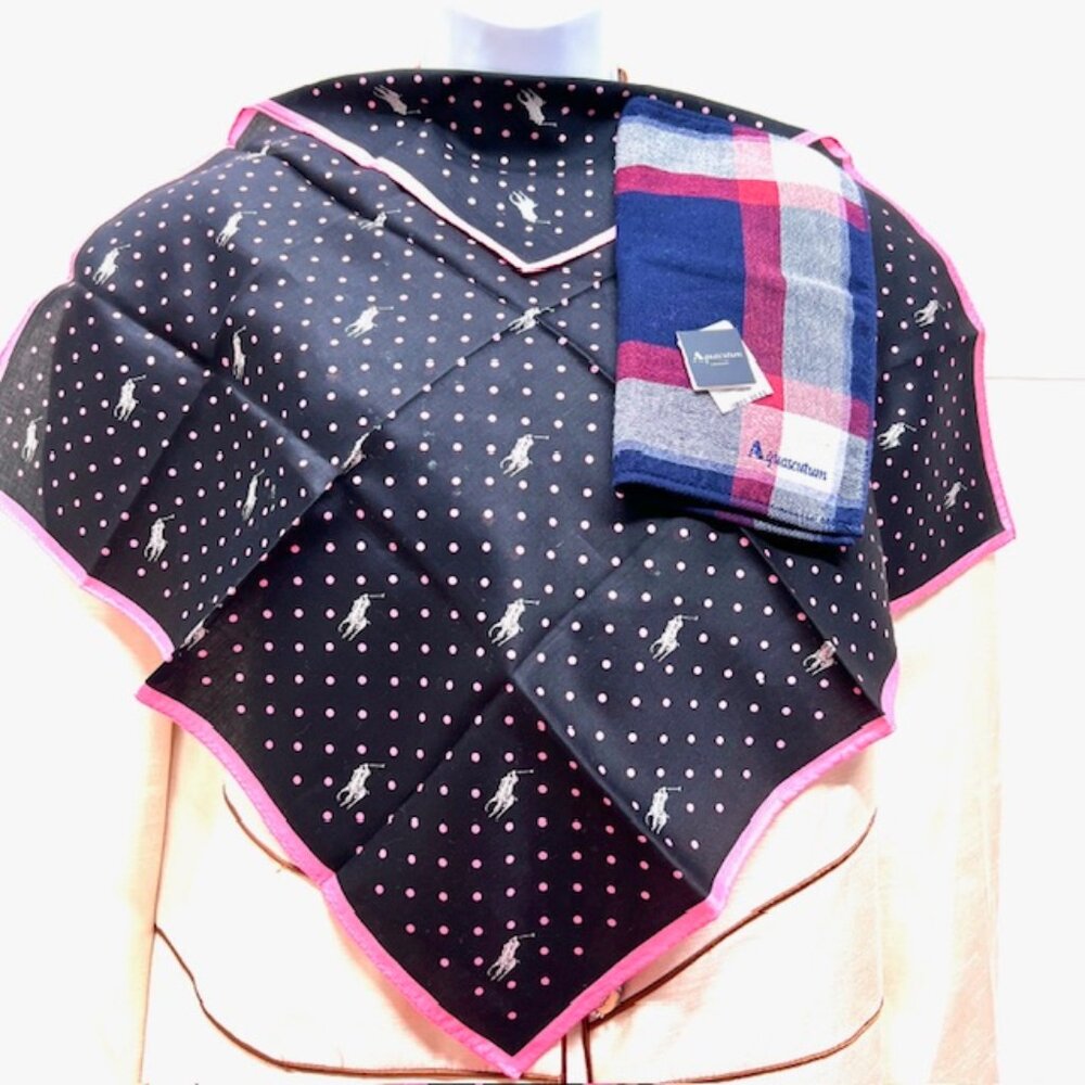 New HandTowel & MiniScarf Polo R. Laurent & Aquascutum London Black pink dot (91 - Picture 4 of 11